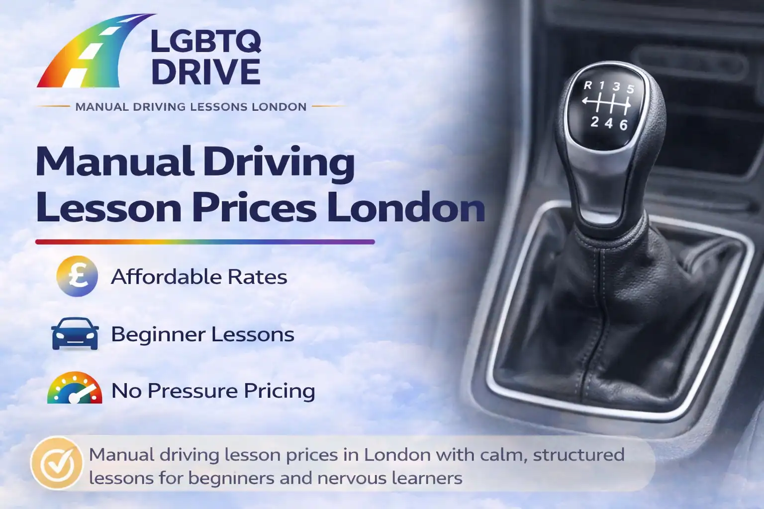 Manual driving lesson prices London with calm driving instructor